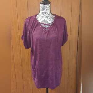 Terra & Sky Lace-Up Pocket Tunic Top in Plum